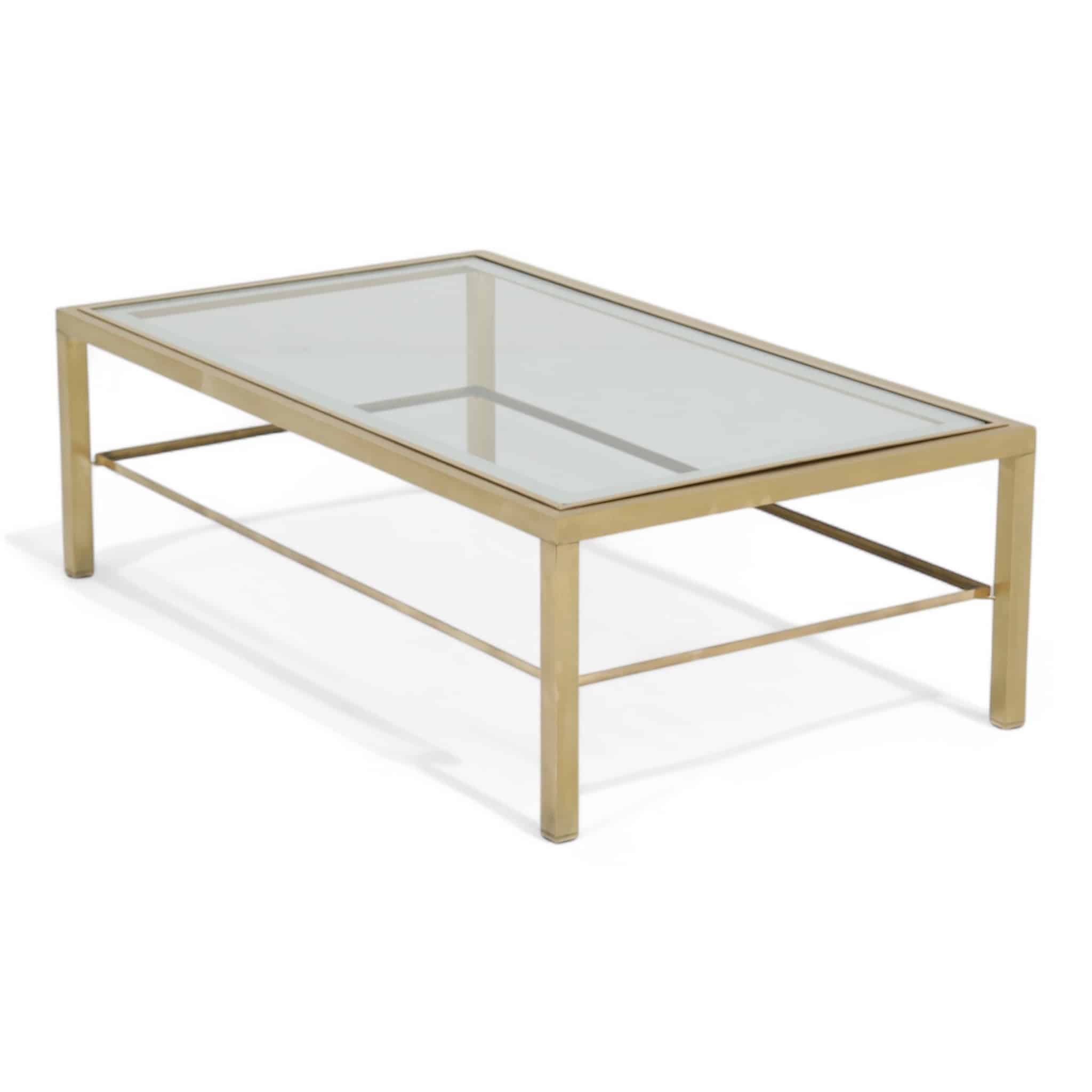 Two tier brushed brass Italian 1970s coffee table - white background.